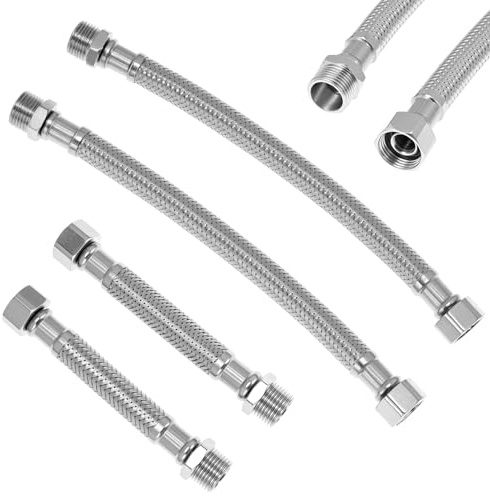 QWORK® 4 Stück Flexschlauch 3/8, 304 Edelstahl Wasserhahn Verlängerung 20cm/10cm, für Wasserhahn Bad Küche