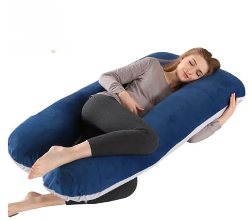 Cuscino Per La Gravidanza Cuscino for maternità multifunzionale, supporto lombare e addominale, cuscino a forma di U, cuscino for il corpo for donne incinte per donne in gravidanza(Navy blue grey)