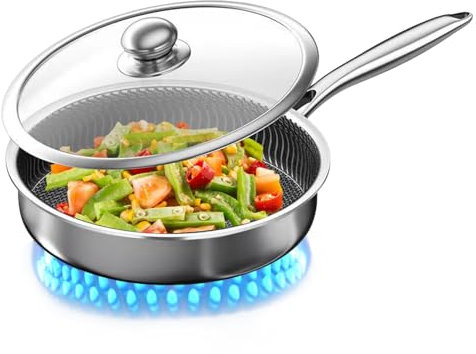 Poêle Antiadhésive Avec Couvercle - Pandes De Friture Sans Bâton, Ensemble D'établissements De Cuisine, Ustensiles De Cuisine En Acier Inoxydable Supplies Avec Couvercle Pour Poêle Induction Trate De