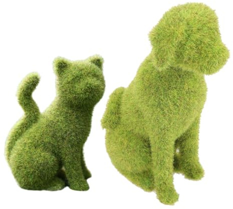 Yardwe Gartentierstatue 2 Stück Packung aus Kunstharz und Kunststoff | Katzen und Hunde, Leicht, Einfache Montage, Balkon und Schaufenster, Simulation, Vielseitiges Design