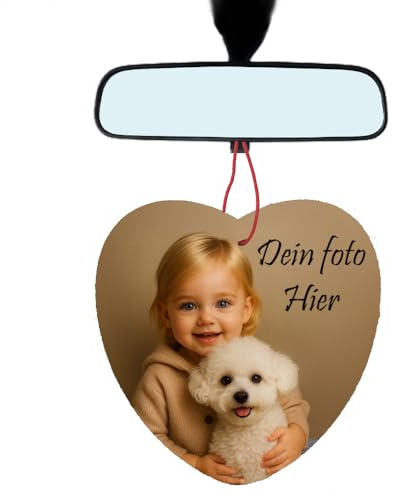 Personalisierter 1x Auto Lufterfrischer mit Dein Foto text beidseitig Herz rund rechteckig, für ihn Geburtstag Parfüm (Herzform)