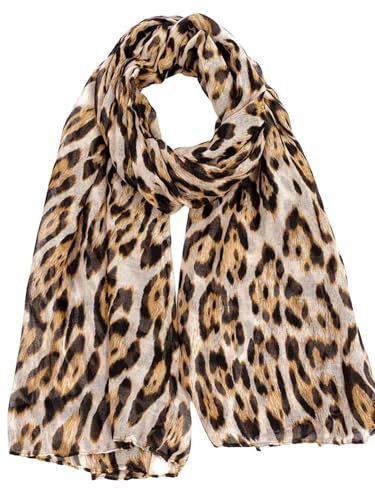 GORGLITTER Schal Damen Elegant Lange Schals Leoprint Dünne Chiffon Tuch Bequem Weiches Halstuch Seidenschal für Frühling Sommer Herbst Winter Khaki One Size