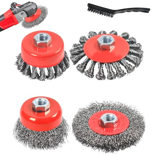 5 Stück Drahtbürste Winkelschleifer Set - Topfbürste Winkelschleifer 75mm und 100mm für M14 Modelle, Drahtbürste zum Schleifen, Entgraten und Rostentfernung