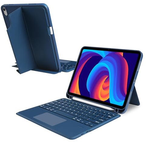 VOVIPO Compatible for iPad A16 11th Generation Case with Keyboard,Multi-Touch Trackpad,Wireless Detachable Keyboard,Stand Cover with Pen Holder for iPad 11 inch A16 2025 &10th Gen 10.9 2022,Navy