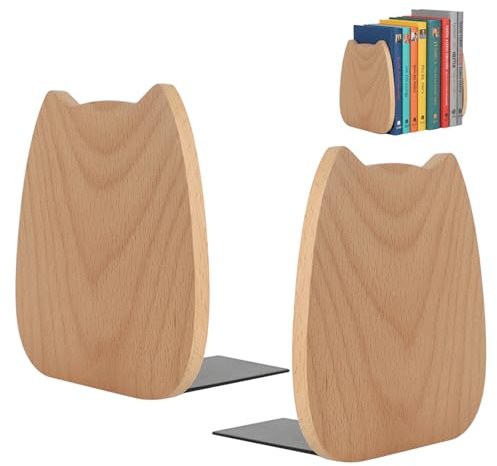 Sujetalibros de Madera, 2 Piezas Sujetalibros de Haya Soporte para Estantes | 12x10x14cm, Aguanta Libros, Sujeta Estanteria Antideslizantes, Niños Separador de Libros para Oficina