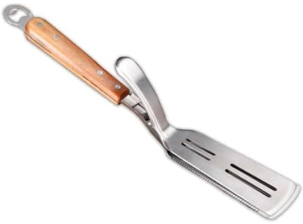NiuLumea Pinze da griglia in acciaio inox e spatola con apribottiglie e manico in legno di acacia, 41 cm