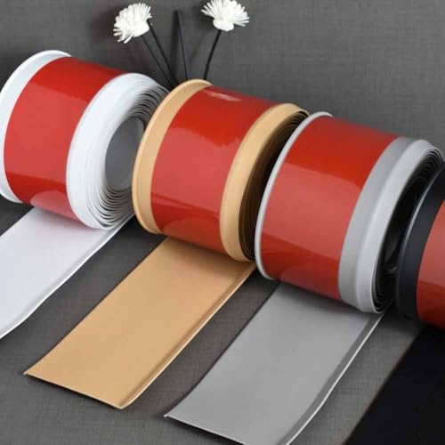 Whychstore Battiscopa in PVC da 4 m, altezza 8 cm, bordo in plastica morbida per pareti, battiscopa flessibile marrone scuro/grigio/giallo