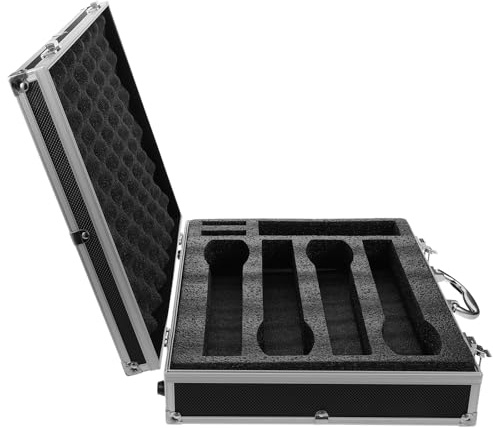 Amosfun Mikrofon Aufbewahrungskoffer aus Aluminiumlegierung mit Schaumstoff Tragbarer Hartbox für 4 Kabellose Mikrofone Robust und Kratzfest für Reisen