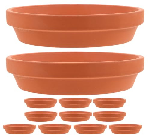 HOMOCONO 12 Pièces Soucoupe en Terre Cuite Ronde 4,5 pour Plantes, Plateau Respirant et Élégant, Prévient Les Flaques d'eau sur Rebords de Fenêtres ou Tables