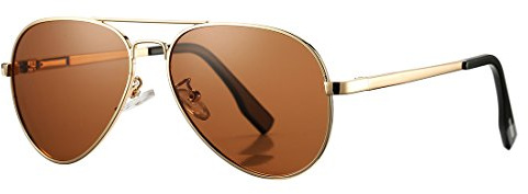 COASION Polarized Aviator Sunglasses for Juniors Small Face Women Men Vintage UV400 Protection Shades(Gold Frame/Brown Lens,52mm)