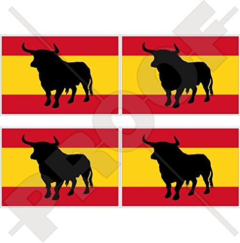 SPANIEN Spanische Stier Flagge 50mm Auto & Motorrad Aufkleber, x4 Vinyl Stickers
