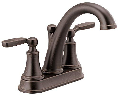 Delta Faucet Woodhurst Centerset Bathroom Faucet, Oil Rubbed Bronze 2-Handle Bathroom Faucet, Delta Bathroom Sink Faucet, Metal Push-Pop Drain Assembly, Venetian Bronze 2532LF-RBMPU
