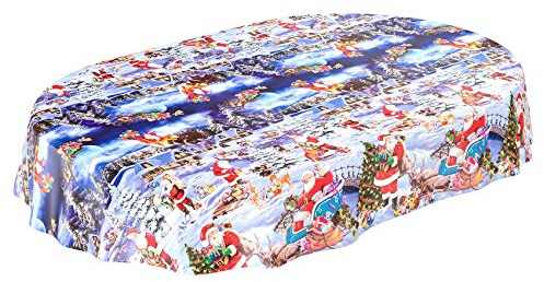 ANRO Wachstuchtischdecke Wachstuch Wachstischdecke Tischdecke Weihnachten Rot Weihnachtsfest Oval 180x140cm