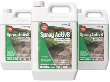 Spray Activ8 Mould, Algae Killer – Powerful Patio & Driveway Cleaner – Fast-Acting Outdoor Surface Treatment for Stone, Brick, Decking, Roofs & Fences – No Scrubbing Required – 4 x 5 Litres (20L)