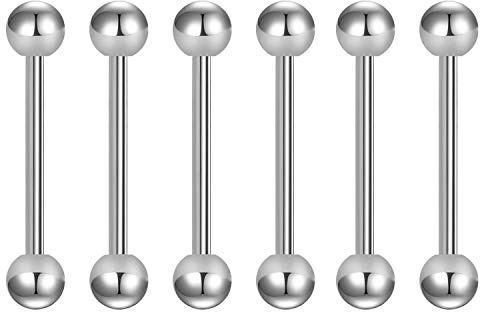 Briana Williams 6er Silber Zungenpiercing Brustwarzenpiercing Industrial Piercing Barbell Set 12/14/16/18/20/25/32/35/38mm Stablänge