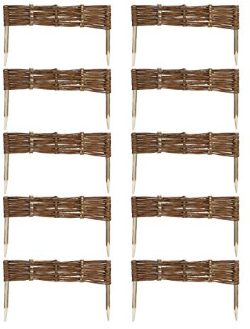 10 x Weide Beeteinfassung 16 Größen ( Höhe: 10 cm Länge: 60 cm ) Weidenzaun Rasenkante aus Weidengeflecht - Garten Beetbegrenzung für Blumen und Gemüse - Steckzaun mit Buchepflöcken für Weg-Abgrenzung
