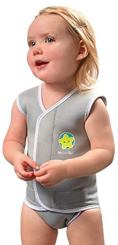 bblüv Wräp Kinder-Neoprenanzug, Schwimmweste, warme Neopren-Schwimmweste für Babys und Kleinkinder, Schwimmweste für Jungen und Mädchen, mit Klettverschluss, LSF-Schutz und Tragetasche (grau, klein)