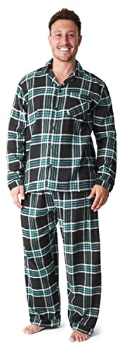 CityComfort Menspyjamasuppsättning, bomullsmän nattkläder, kolla rutiga loungewear, traditionell flanell PJS -uppsättning, gåvor till män, M, Svart/grön