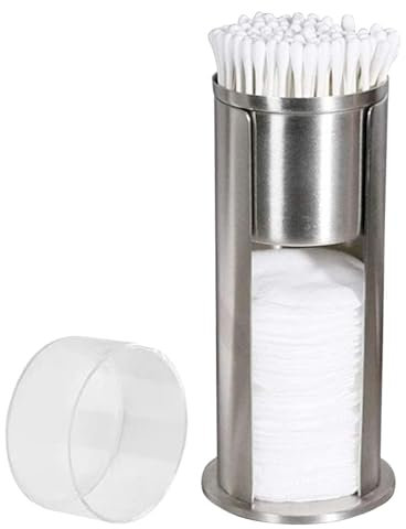 HERCHR 2-in-1-Edelstahl-Wattestäbchenhalter, Make-up-Wattepads-Spender, Organizer, Qtip-Halter, Spender mit Acryldeckel für Badezimmer-Waschtisch, 18,5 x 7,3 cm