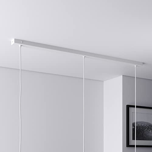 Baldachin für Lampe Rechteckig, Länge 1100mm, mit 3 Kabelauslässen (L 110 x H 2.5 x B 5 cm), WEISS, ideal für langen Esstisch