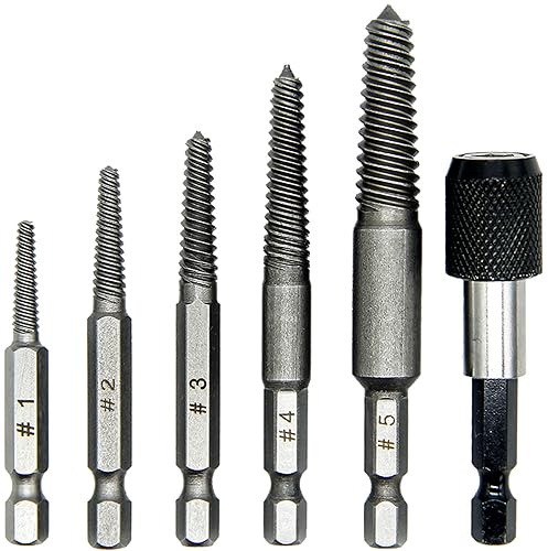 KEWAYO Schraubenausdreher-Set für beschädigte Schrauben und gebrochene Bolzen, mit 1/4-Zoll-Schnellwechseldorn, Werkzeug-Set, Feingewinde, schlechte Schrauben, Bolzenentferner, 6 Stück