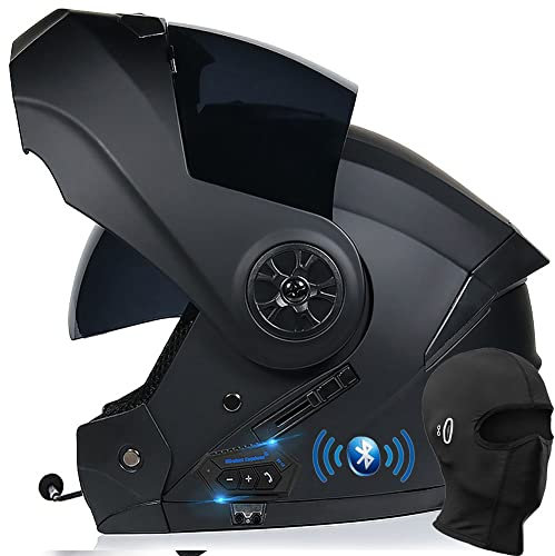 Motorbike Bluetooth Modular Helmet Full Face Flip Up Motorcycle Helmet, DOT/ECE Approved, Lightweight Ventilation Design, with Double Visor Microphone, for Adult Men and Women S~XL
