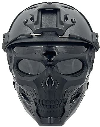PJ Taktik Fast Helm- und Totenkopf Maske-Set, Einstellbare Vollgesichtsschutz Maske, Geeignet für Aktivitäten wie Paintball-Schießen, CS-Spiele, Kostümpartys