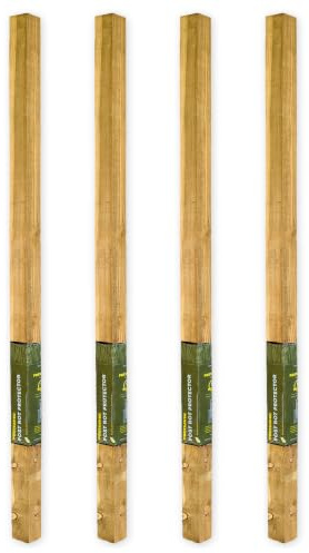 Postsaver Rot Protected Wood Fence Post 3x3 | Pressure-Treated Timber Post for Gardening | Decay-Protected with Postsaver Dual-Layer Rot Protector | 20-Year Guarantee | Pack of 4 | 6 Ft. Long
