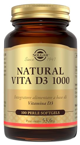 Solgar NATURAL VITA D3 1000 – Vitamina D3 naturale da olio di fegato di pesce, 1000 UI, 100 perle softgel