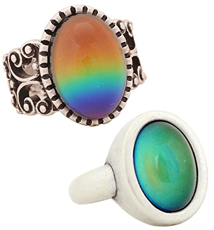 LOKILOKI 2 Uds Anillos De Estado De Ánimo Que Cambian De Color Chapados En Plata Antigua Que Cambian La Temperatura del Color Conjunto De Anillos De Sensación De Emoción para Mujeres/Hombres