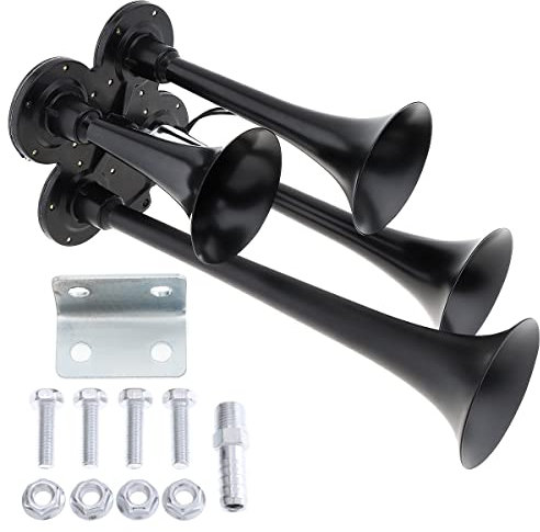 DriSentri 4 Trumpet Air Horn Train Horn 12V 178dB Super Loud Black Four Trumpet Car Air Horn for Cars Trucks Boats SUV Motorcycles Vehicles