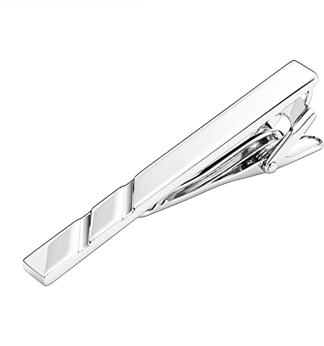 Whoiy Krawattenklammer Silber, Krawattennadel Gravur Edelstahl Zwei Schrägstriche für Männer Kostenlose Gravur mit Geschenkbox