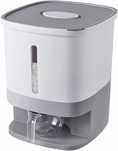 22Lbs Rice Dispenser, Large Grain Container Storage with Lid Measuring Cylinder Airtight Moisture Proof Cereal Dispenser Bucket for Kitchen Soybean Corn,Grey