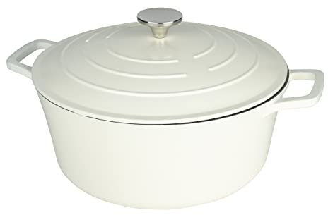 Commichef XR-728CR 28cm Cast Aluminium Round Casserole Dish, Suitable for Oven and All Types of Hob, Perfect for Stews and Casseroles, Cream