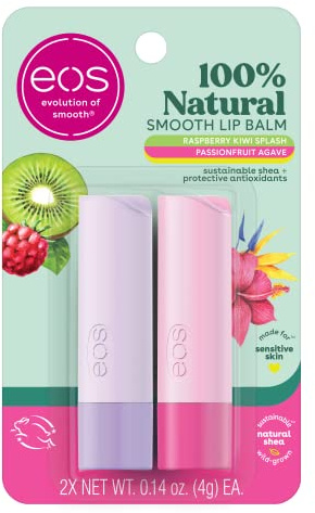 eos 100% Natural Lip Balm, Assorted Fruit Flavors, 0.14 oz, 2-Pack