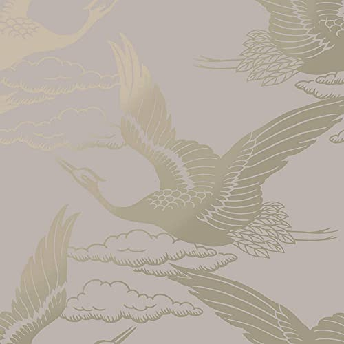 Holden Decor Glistening Cranes Wallpaper - Modern Metallic Wallpaper for Living Room, Bedroom, Fireplace - Decorative Luxury Nature Wall Paper with Cranes (Pink/Gold)