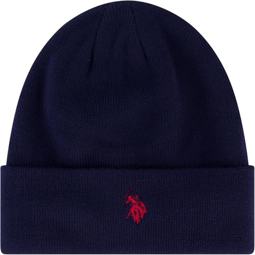 U.S. Polo Assn. Unisex-Adult Beanie Hat, Knit Winter Cap with Black Sherpa Lining