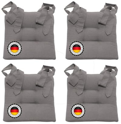 Bonvionn Vier Stuhlkissen Sitzpolster Schleifenband Auflage Stuhlauflage extra dick für Esszimmerstühle Indoor Outdoor (Grau)