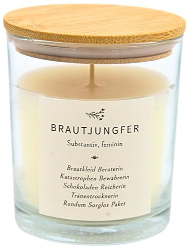 Duftkerze mit Spruch im Glas „Brautjungfer“ | Geschenkidee für deine Brautjungfer | Magnolie Aroma | Kerzen Geschenk für Frauen | Aromatherapie Candle zur Entspannung für Spa, Bad & Yoga
