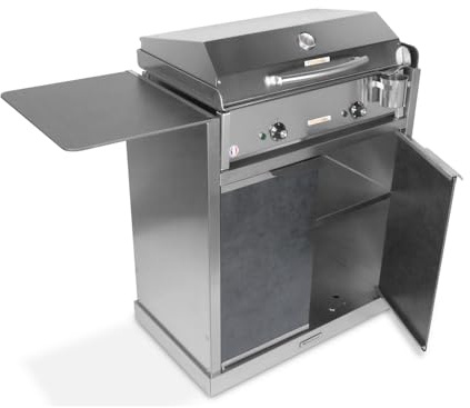 PLANCHAELEC - Pack completo de plancha eléctrica ANTHEA E-650-3000 W – Carro + Accesorios – Inox – Termostato ajustable – 12 personas – Made in France – 65 x 43 x 25 cm