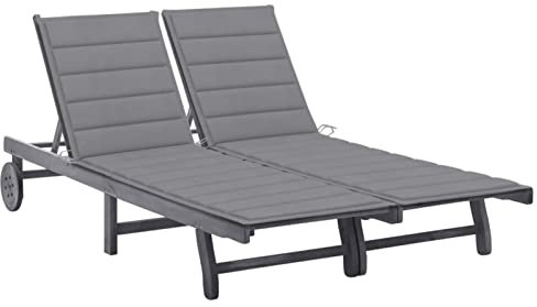 ZEYUAN 2-Personen-Sonnenliege mit Auflage, Gartenliege, Liegestuhl, Sonneninsel Outdoor, Sonnenstuhl, Liegen, Gartenmöbel, Bäderliege, Relaxliege,Grau Akazie Massivholz