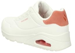 Skechers Women's Uno Pop Back Sneaker, White Durabuck/Coral Suede Trim, 7 UK