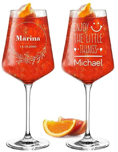 Leonardo Puccini 2x Aperol Gläser 560 ml mit Gravur - das Geschenk zum Geburtstag und Jubiläum - mit Namen graviert - die Geschenkidee für Mütter - geeignet für Aperitif, Wein und Sangria
