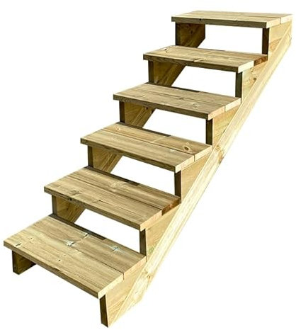 Scala esterna BERLIN, 6 gradini, Altezza 105cm, Larghezza 60cm, senza alzate, Scala in kit in Legno Autoclave- Vinuovo