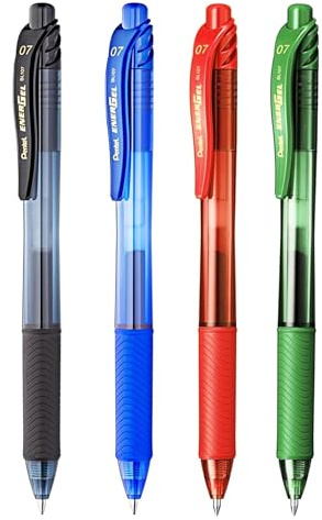 Pentel EnerGel X BL107 – infällbar flytande gelbläckpenna – 0,7 mm – 84 % återvunnen – svart, blå, röd, grön – 4-pack