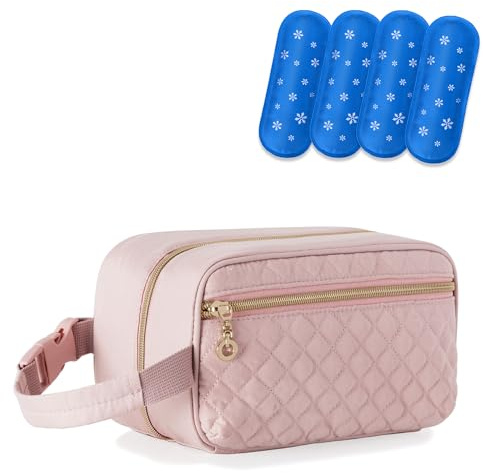 Damero Bolsa enfriadora de Leche Materna con 4 Bloques de Hielo - Bolsa enfriadora de Leche Materna con asa para guardería y mamá lactante., Rosa