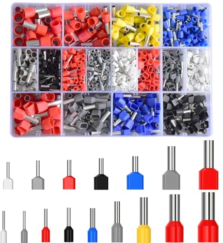 Acrebow Lot de 1200 embouts de câble jumelés et embouts de câble à une ligne avec boîte à sertir