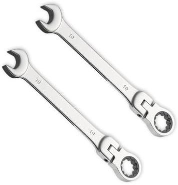 Leliafleury 2pcs 10mm Ratchet Spanner Flex-Head, Combination Wrench, Polished CR-V Chrome Vanadium Steel Metric Spanner, 72-Tooth, Box and Open End Ring Ratcheting Spanner Tool for Home Bicycle