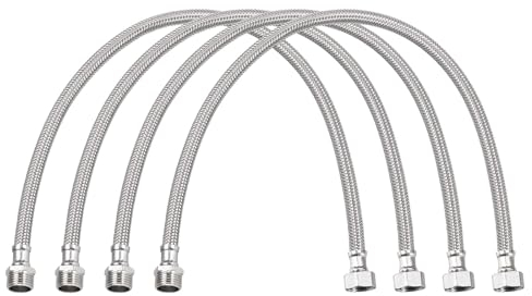 QUARKZMAN 20 Zoll langer Wasserhahn-Zulaufschlauch, 4 Stück G1/2 weibliches Druckminderungs-Gewinde x G1/2 männlicher Anschluss gerades Gewinde 304 Edelstahl-Wasserzulaufschlauch