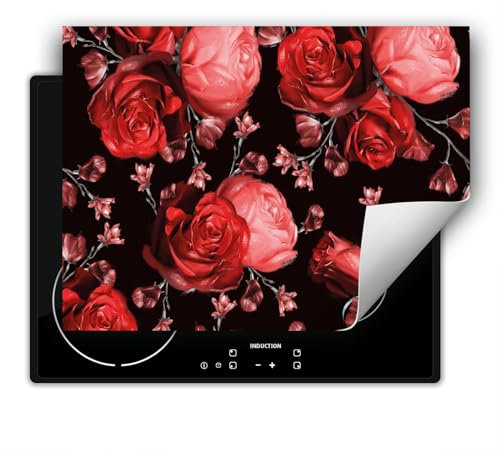 DarHaus Copri piano cottura induzione 80x52 cm copertura per piano cottura vinile - Rose nere